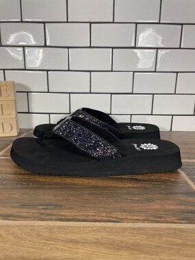 Yellow Box Feliks Shoes Womens 9 Black Multicolor Glitter Flip Flop Thong Sandal